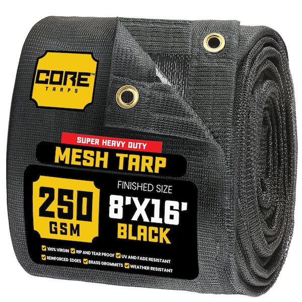 Core Tarps Mesh Tarp, 8X16 ft, Black, Polyethylene CT-801-8X16 - main